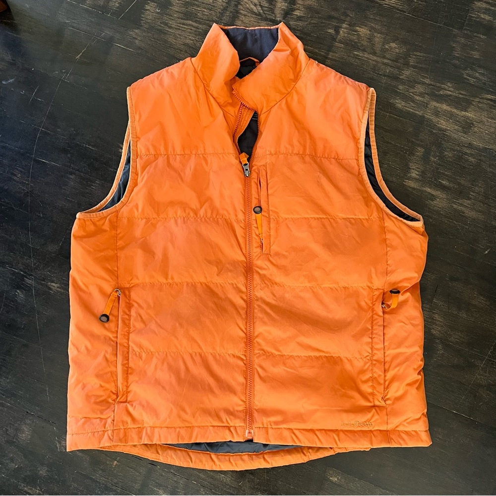 Men's L.L. Bean Orange Goose Down Nylon Puffer Vest size L style 0FKF9
